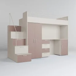 Cameretta 254x120cm 1 letto soppalco cashmere rosa Simone