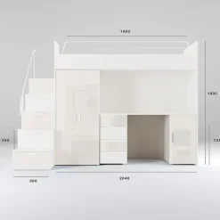Cameretta 254x120cm 1 letto soppalco bianco lucido Simone Gihome®