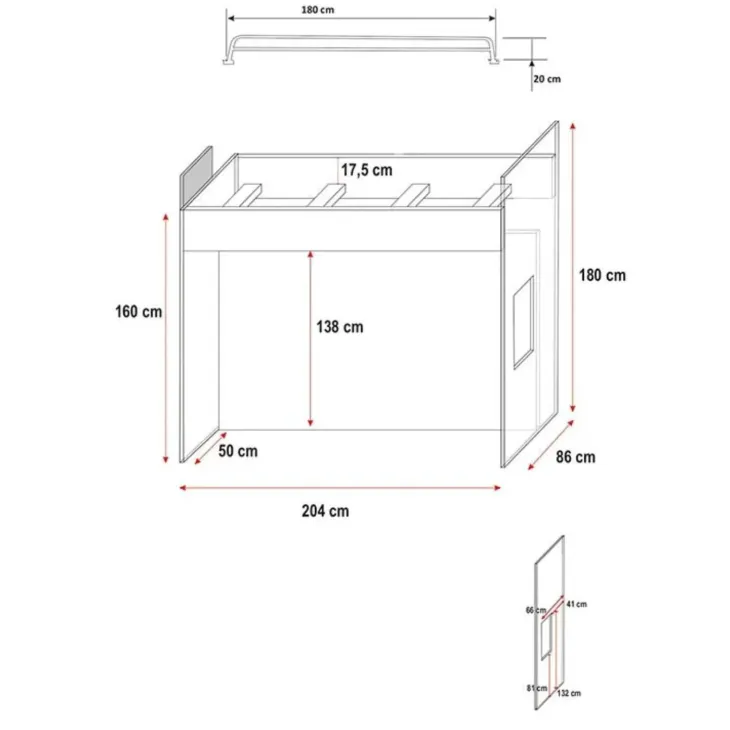 Cameretta 254x120cm 1 letto soppalco bianco grigio lucido Simone Gihome®