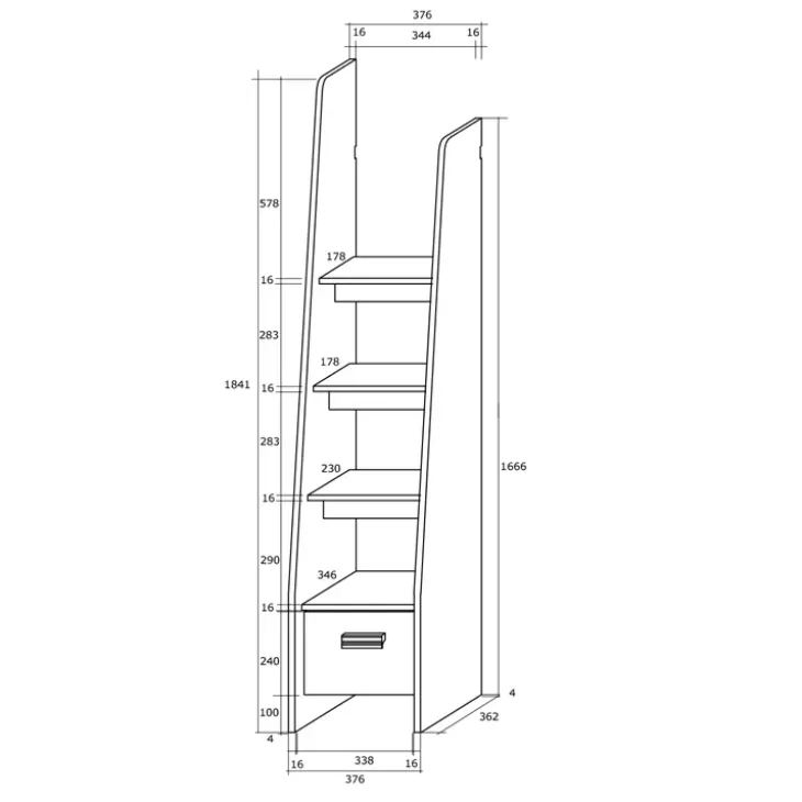 Cameretta 204x120cm sinistra bambini completa 1 letto singolo bianco pino grafite Dollie Gihome®