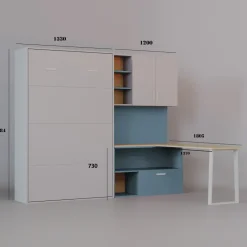 Cameretta 253x208h cm con letto a scomparsa e scrivania cashmere azzurro Colorful
