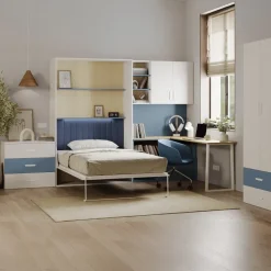 Cameretta 253x208h cm con letto a scomparsa e scrivania cashmere azzurro Colorful