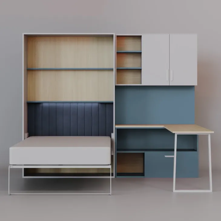 Cameretta 253x208h cm con letto a scomparsa e scrivania cashmere azzurro Colorful