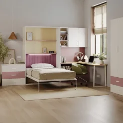 Cameretta 253x208h cm con letto a scomparsa e scrivania cashmere rosa Colorful