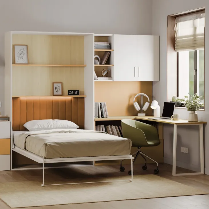 Cameretta 253x208h cm con letto a scomparsa e scrivania cashmere giallo Colorful