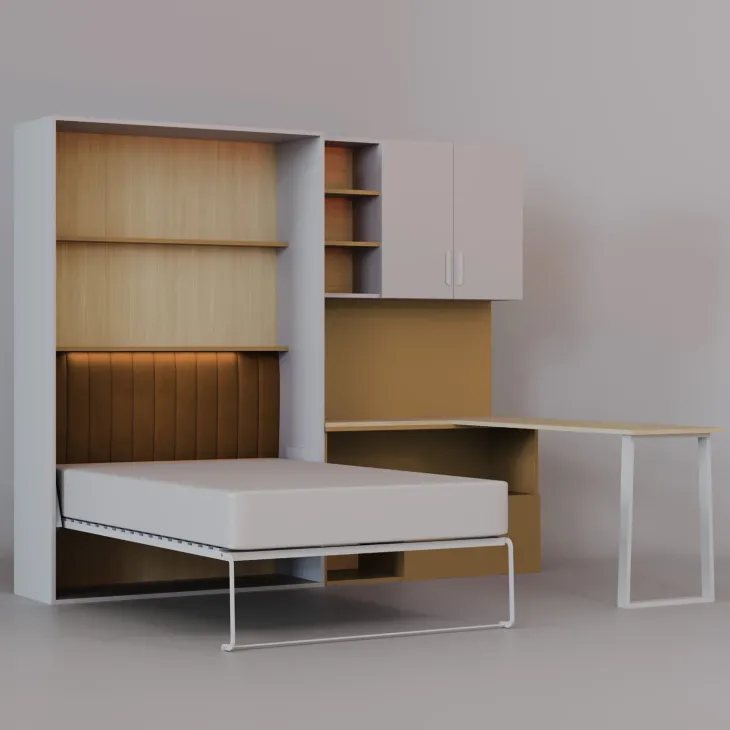 Cameretta 253x208h cm con letto a scomparsa e scrivania cashmere giallo Colorful