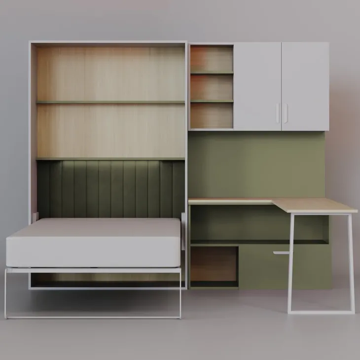 Cameretta 253x208h cm con letto a scomparsa e scrivania cashmere verde Colorful