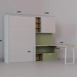 Cameretta 253x208h cm con letto a scomparsa e scrivania cashmere verde Colorful