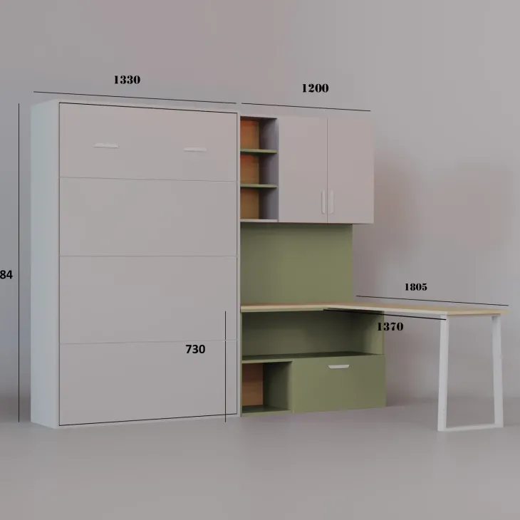 Cameretta 253x208h cm con letto a scomparsa e scrivania cashmere verde Colorful