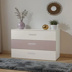 Cassettiera cameretta 80x73h cm 3 cassetti cashmere rosa Colorful