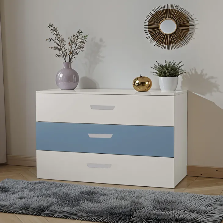 Cassettiera cameretta 80x73h cm 3 cassetti cashmere azzurro Colorful