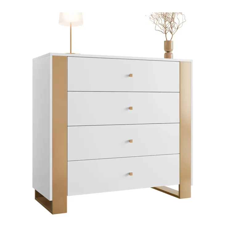 Cassettiera moderna 100x94h cm 4 cassetti bianco oro Reflex