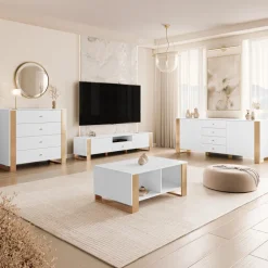 Cassettiera moderna 100x94h cm 4 cassetti bianco oro Reflex