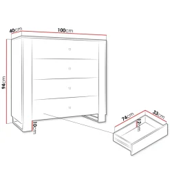Cassettiera moderna 100x94h cm 4 cassetti bianco oro Reflex