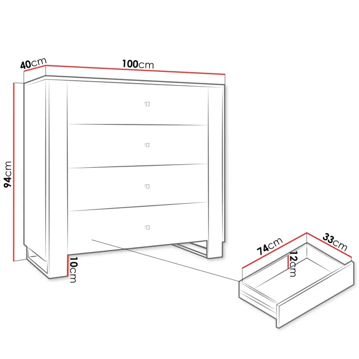 Cassettiera moderna 100x94h cm 4 cassetti bianco oro Reflex