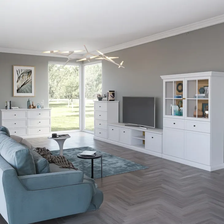 Cassettiera moderna 146x86h cm 6 cassetti shabby bianco Purro