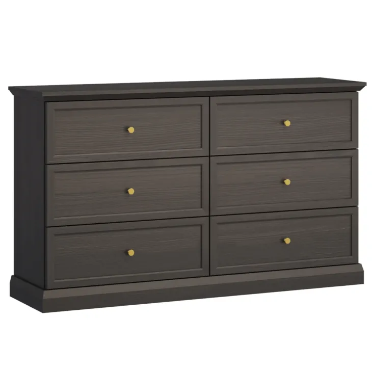 Cassettiera moderna 146x86h cm 6 cassetti shabby nero grafite Purro