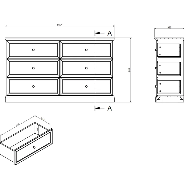 Cassettiera moderna 146x86h cm 6 cassetti shabby nero grafite Purro