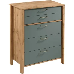 Cassettiera moderna 90x109h cm 5 cassetti rovere verde Leave