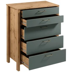 Cassettiera moderna 90x109h cm 5 cassetti rovere verde Leave