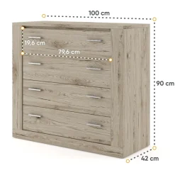 Cassettiera moderna 100x90h cm 4 cassetti rovere Ombra