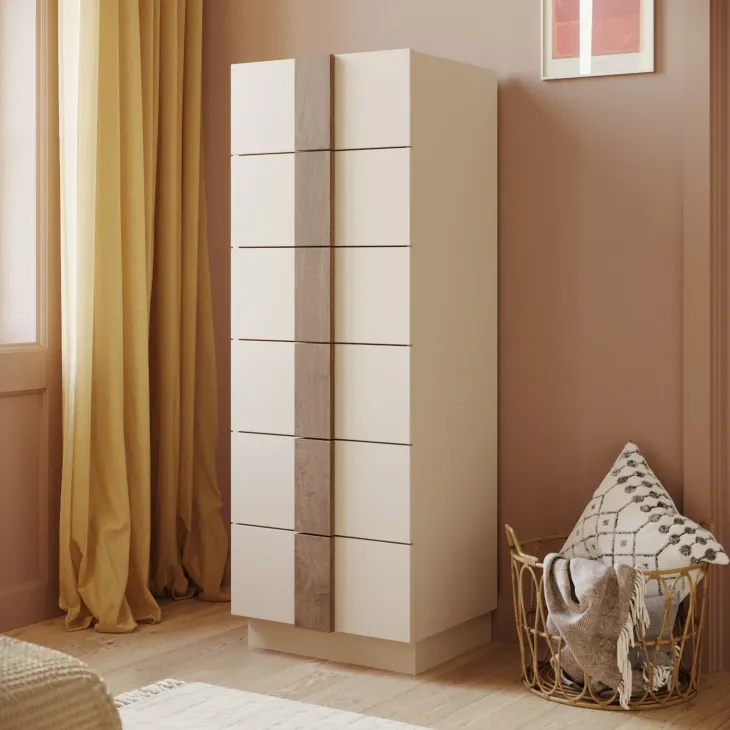 Cassettiera multifunzione 50x138h cm 6 cassetti beige cashmere rovere scuro Fummy