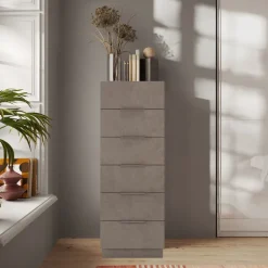 Cassettiera multifunzione 50x138h cm 6 cassetti marrone bronzo rovere scuro Silky