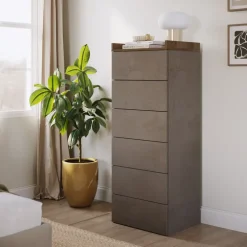 Cassettiera multifunzione 53x138h cm 6 cassetti marrone bronzo rovere scuro Brunny