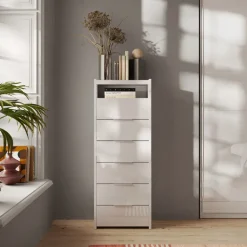 Cassettiera multifunzione 52x138h cm 6 cassetti bianco lucido Gassy