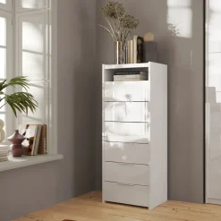 Cassettiera multifunzione 52x138h cm 6 cassetti bianco lucido Gassy