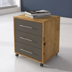 Cassettiera ufficio 43x57h cm 3 cassetti rovere grafite Woody