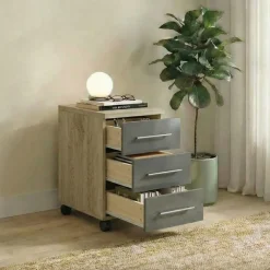 Cassettiera ufficio 35x59h cm 3 cassetti con ruote rovere antracite lucido Time S