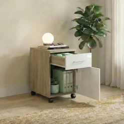 Cassettiera ufficio 35x59h cm con ruote rovere bianco lucido Time O