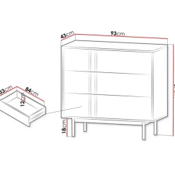 Cassettiera 93x87 cm 3 cassetti antracite rovere Essenzia