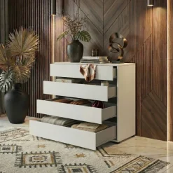 Cassettiera 80x85h cm 4 cassetti bianco opaco Lolla