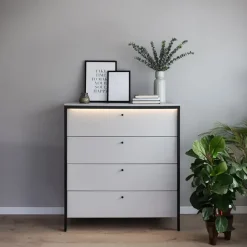 Cassettiera 101x115h cm 4 cassetti con LED grigio nero Luna