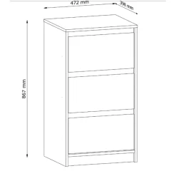 Cassettiera 47x87h cm 3 cassetti moderna rovere Funny