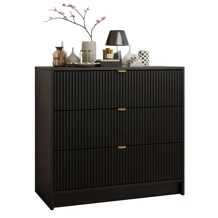 Cassettiera 80x75h cm 3 cassetti moderna nero Athena