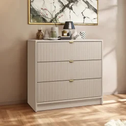 Cassettiera 80x75h cm 3 cassetti moderna beige Athena