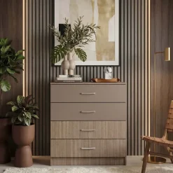 Cassettiera 80x91h cm 4 cassetti moderno rovere scuro marrone Cavour Gihome®