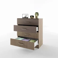 Cassettiera 80x91h cm 4 cassetti moderno rovere scuro marrone Cavour Gihome®