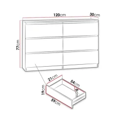 Cassettiera 120x77h cm 6 cassetti moderna nero Rotterdam