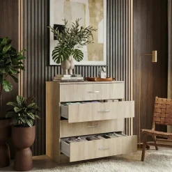 Cassettiera 80x91h cm 4 cassetti moderno rovere Cavour Gihome®