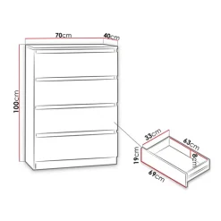 Cassettiera 70x100h cm 4 cassetti moderna nero Rotterdam