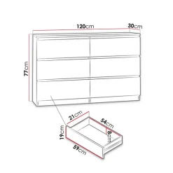 Cassettiera 120x77h cm 6 cassetti moderna bianco Rotterdam