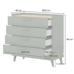 Cassettiera 90x90h cm 4 cassetti rovere rosso mattone Yu