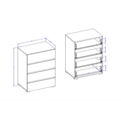 Cassettiera 60x79h cm 4 cassetti rovere Lolla