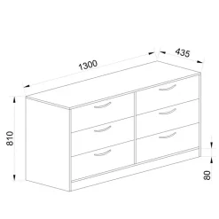 Cassettiera 130x81h cm 6 cassetti rovere scuro nero frassinato Loly