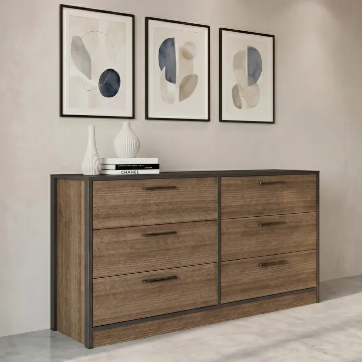 Cassettiera 130x81h cm 6 cassetti rovere scuro nero frassinato Loly