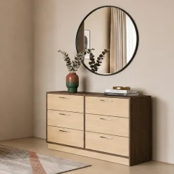 Cassettiera 130x81h cm 6 cassetti rovere chiaro e rovere scuro Pitigliano